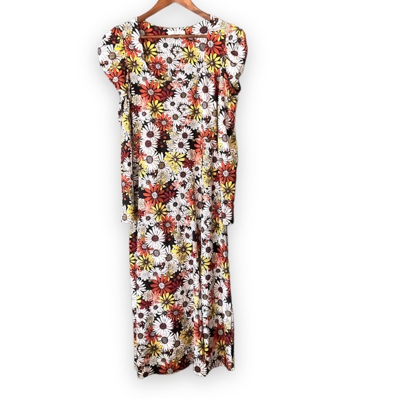 NWT WAYF Sunflower Floral Square Neck Puff Sleeve Midi Dress Small - Picture 2 of 8